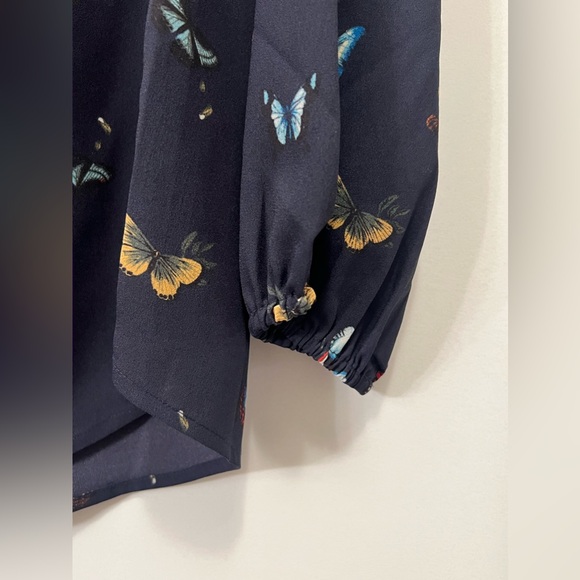 Joie Navy with Butterflies Long Sleeve Blouse - Picture 2 of 5